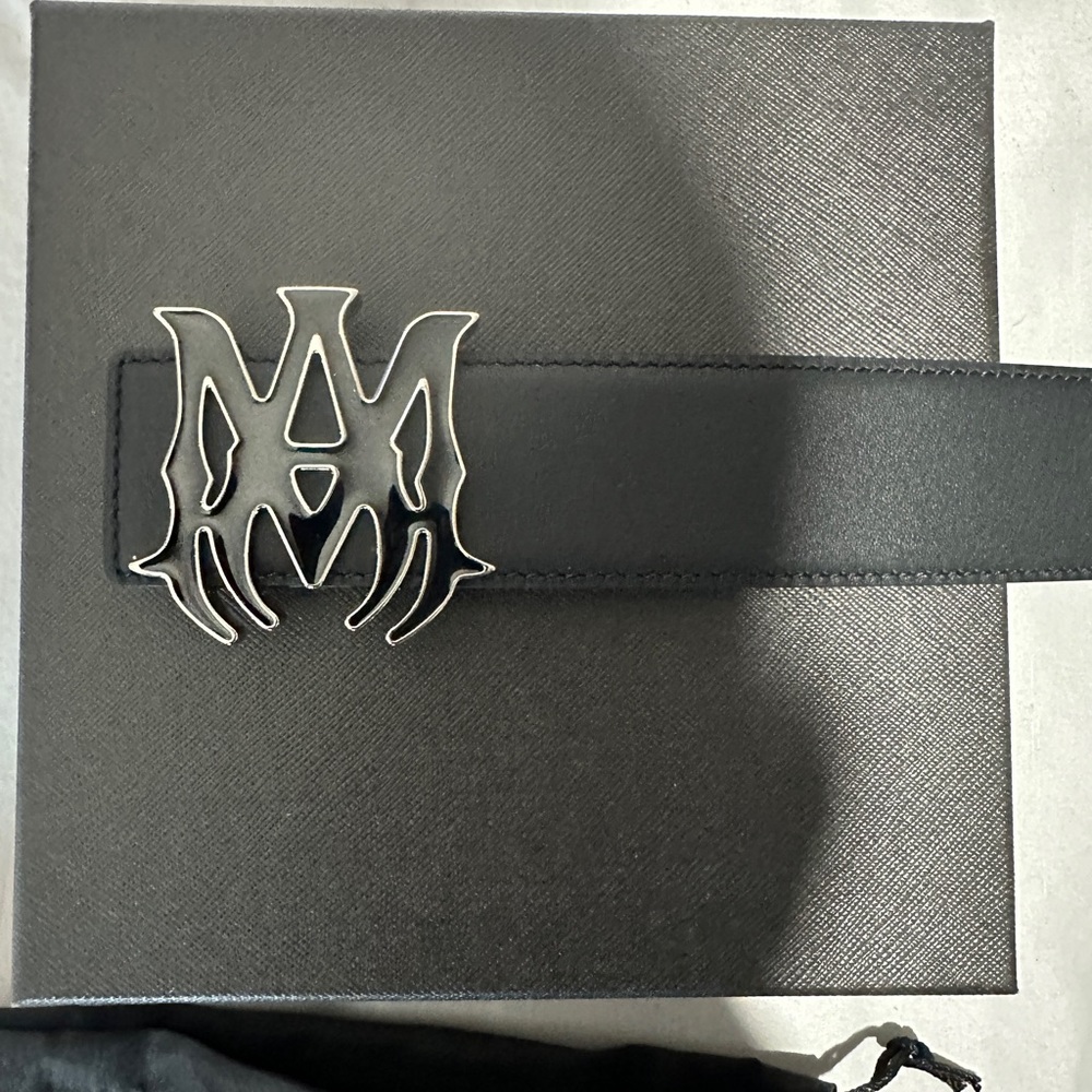 amiri Black Leather Belt with Silver Buckle